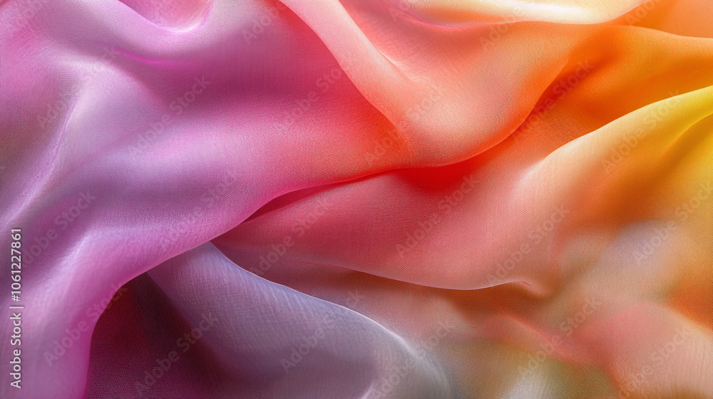 Obraz premium Soft, flowing fabric in vibrant shades of pink, orange, and white displayed under natural light