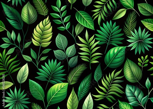 Wallpaper Mural Seamless Green Leaves on Black Background - Nature's Elegance Captured in a Minimalist Style, Perfect for Home Decor, Textiles, and Eco-Friendly Designs Torontodigital.ca