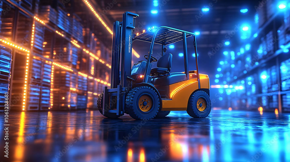 Forklift in Warehouse 3D Illustration Forklift in Warehouse 3D Illustration