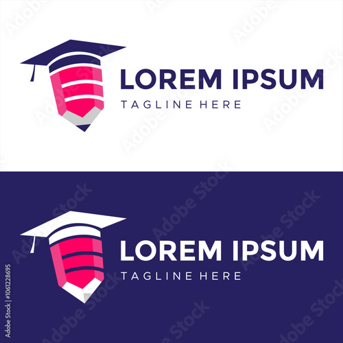 education logo design with the pencil toga symbol and the letter e