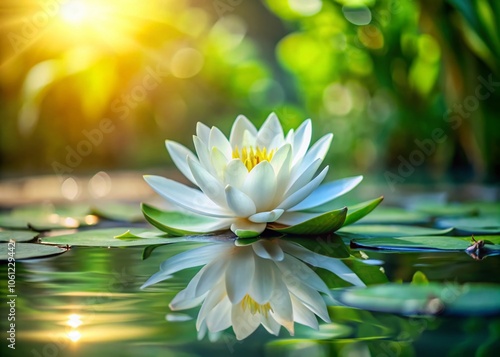 Serene White Lotus Flower on Calm Water - Peaceful Nature Scene, Tranquility, Zen Aesthetic, Beautiful Floral Photography, Relaxation, Meditation, Water Lily, Freshness, Natural Beauty