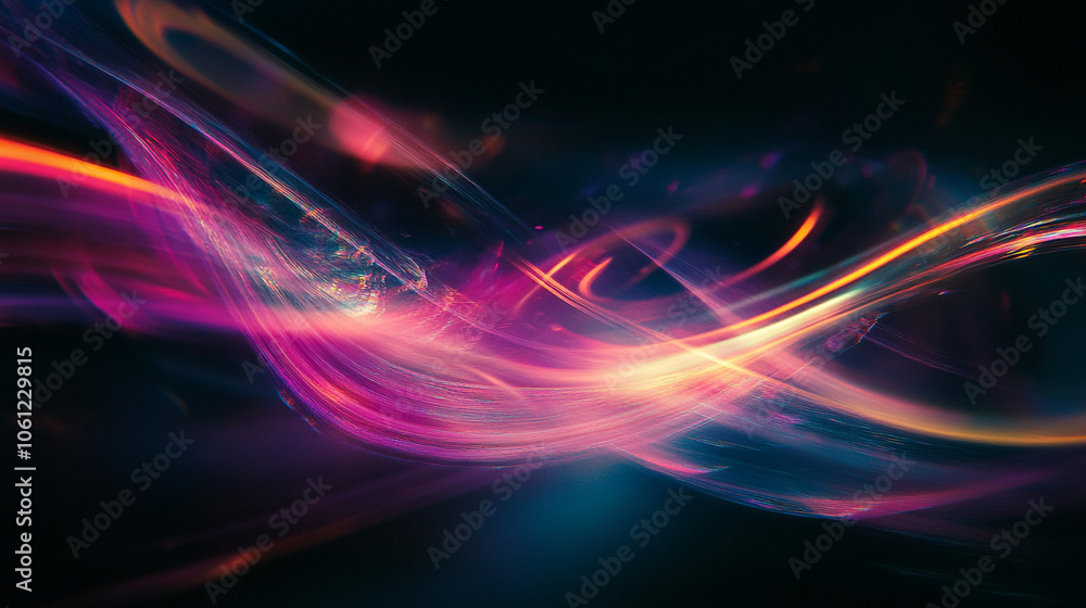 Vibrant abstract light trails swirl in a colorful display against a dark background Vibrant abstract light trails swirl in a colorful display against a dark background
