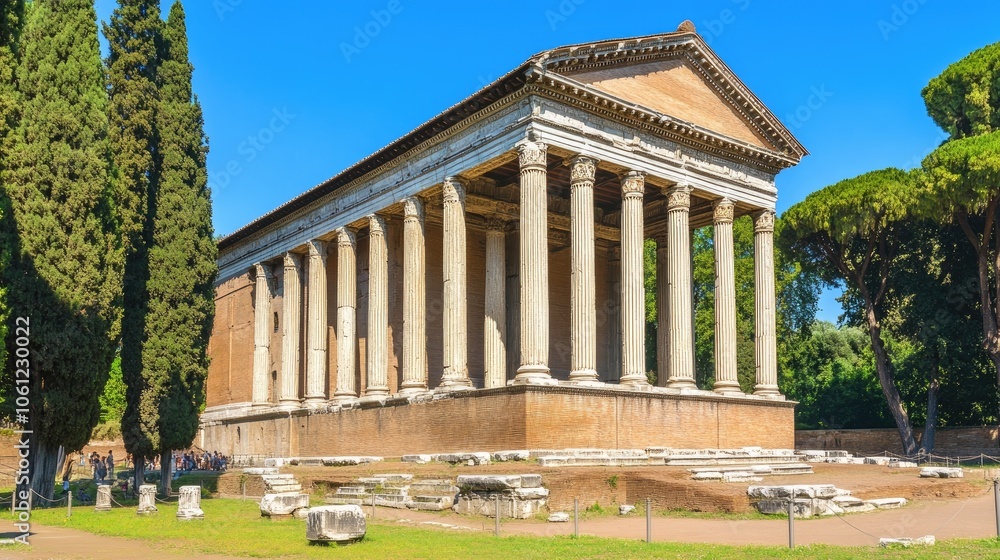 Fototapeta premium Ancient Roman Temple Surrounded by Greenery