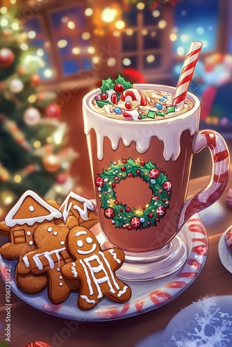 christmas gingerbread cookies and cup of tea