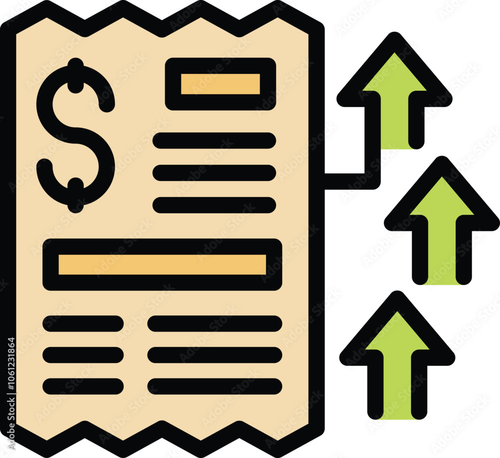This vector illustration depicts an invoice with the cost of living increasing, as represented by upward arrows This vector illustration depicts an invoice with the cost of living increasing, as represented by upward arrows
