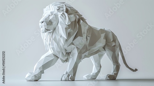 Abstract white lion sculpture in geometric style, showcasing artistic design and creative craftsmanship.