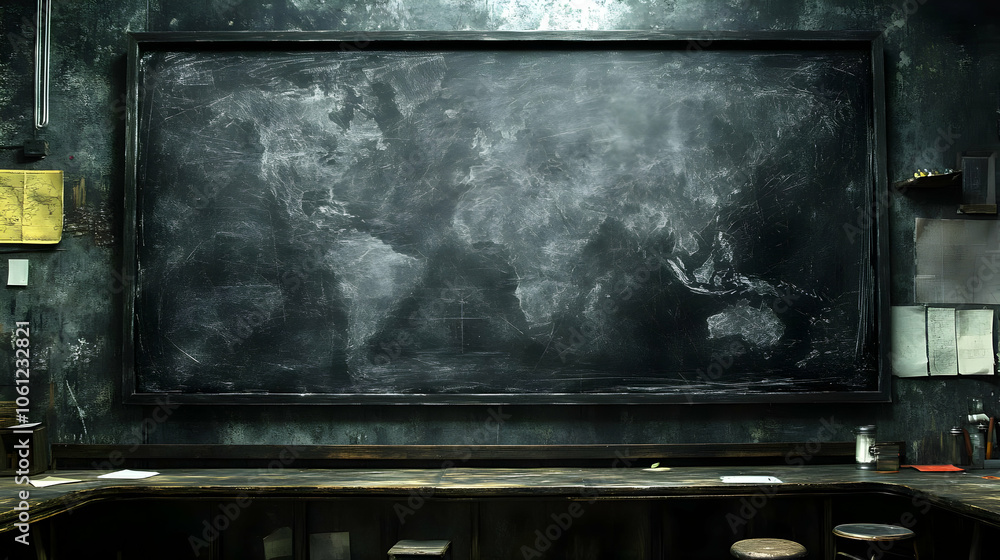 Blackboard with World Map Illustration Blackboard with World Map Illustration