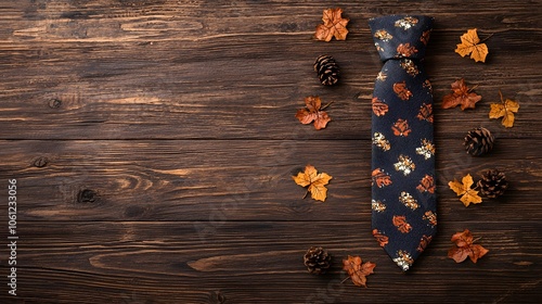 Fall Fashion Forward: Embrace Style with This Beautiful Autumn-Inspired Tie and Natural Elements. Thanksgiving Tie Concept photo