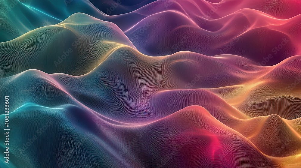 Fototapeta premium Serene Flow - Abstract Rippled Wave Pattern in Transparent Layers with Color Gradient for Artistic Background Design