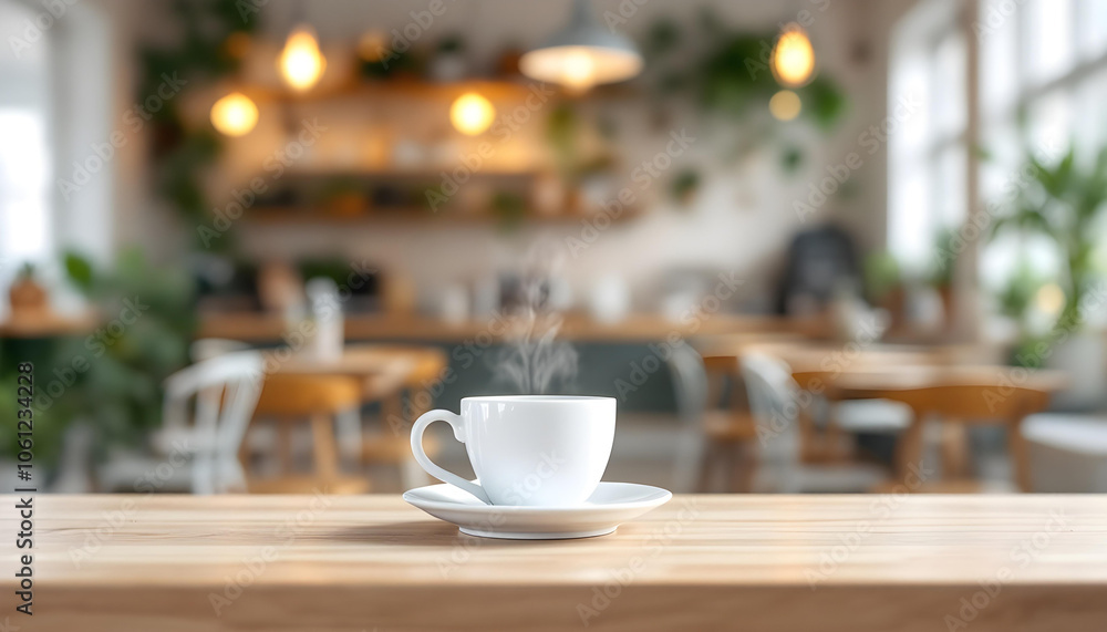Morning Bliss in a Warm Cup of Coffee. blurred cafe background Morning Bliss in a Warm Cup of Coffee. blurred cafe background