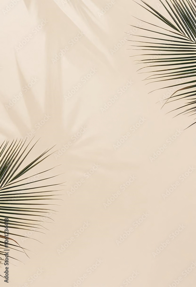 Fototapeta premium Fresh palm leaves on beige background