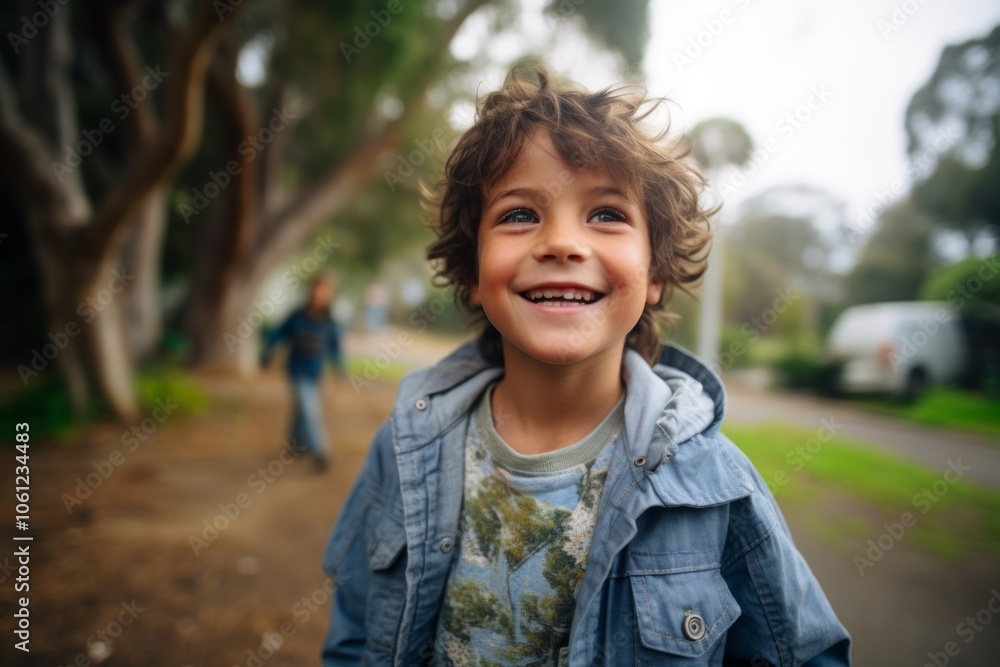 Portrait of a smiling little boy in the park with his father Portrait of a smiling little boy in the park with his father
