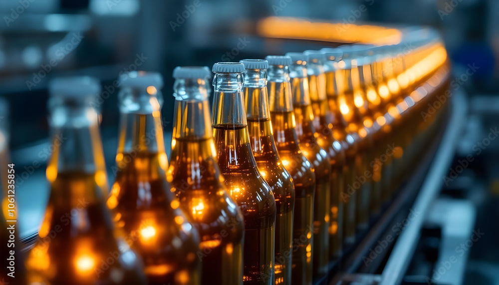 glass bottles on the conveyor at factory, beer, factory, production, line, industry glass bottles on the conveyor at factory, beer, factory, production, line, industry