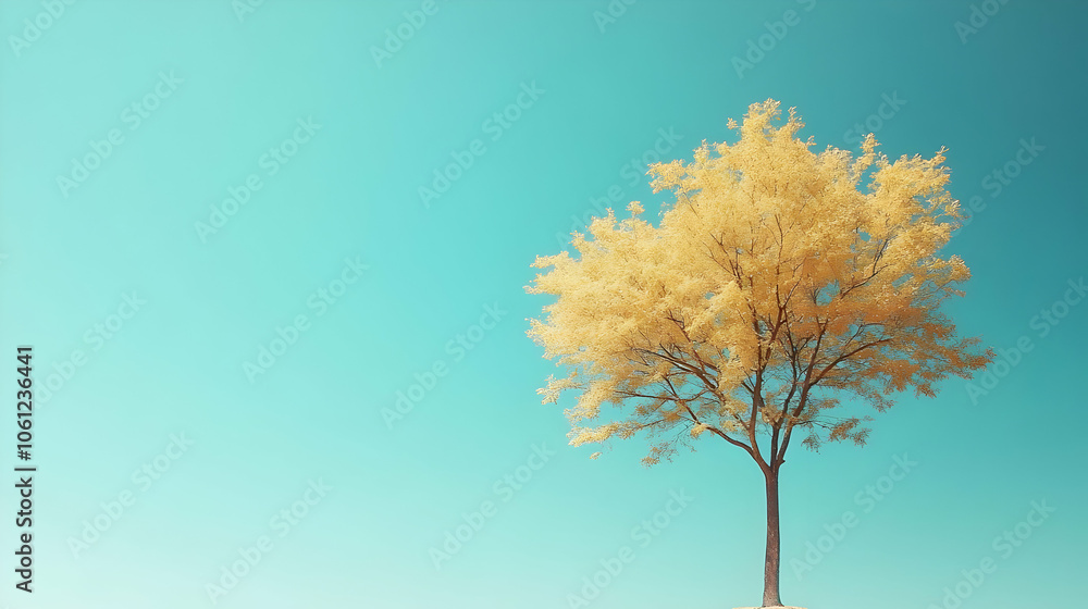 Yellow Tree in Blue Sky - Nature Background Yellow Tree in Blue Sky - Nature Background