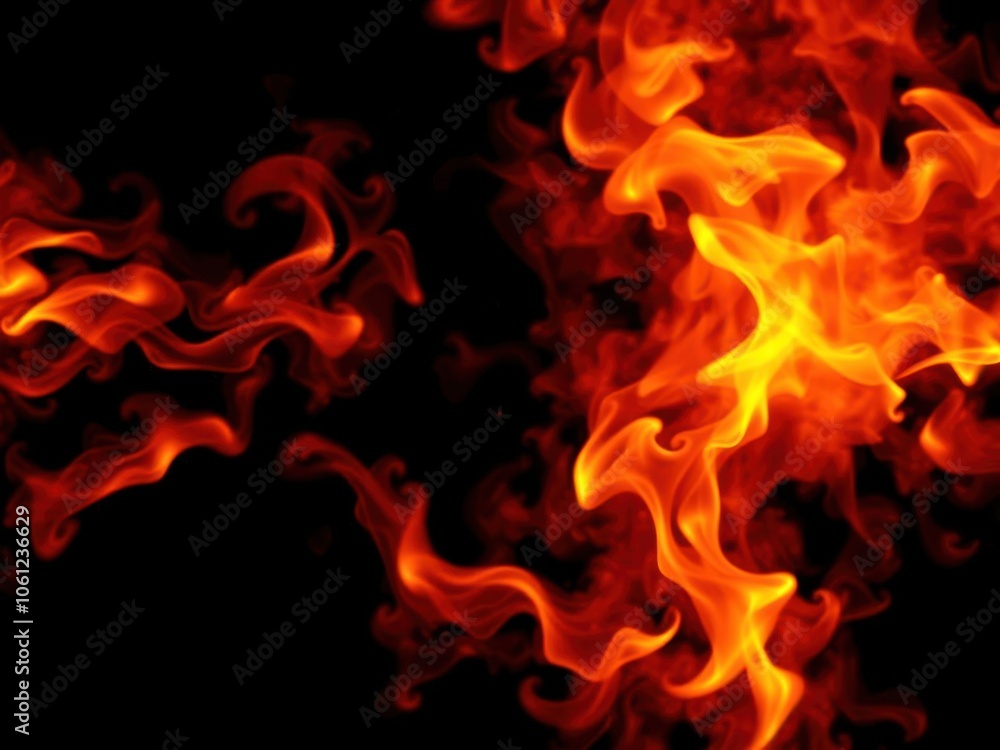 Abstract fire flames rising and swirling on a black background, heat, dynamic Abstract fire flames rising and swirling on a black background, heat, dynamic