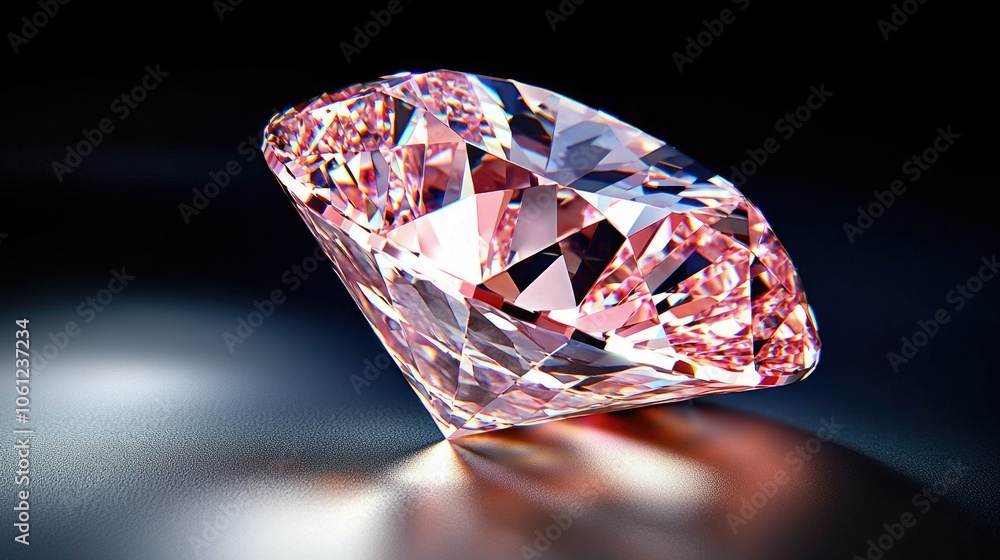 A stunning pink diamond gleams against a dark background, showcasing its intricate facets and brilliant sparkle. A stunning pink diamond gleams against a dark background, showcasing its intricate facets and brilliant sparkle.