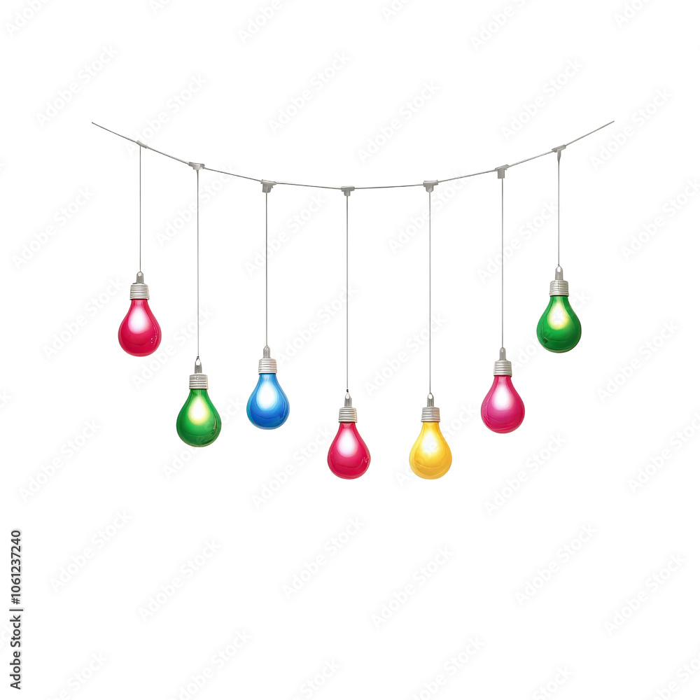 Colorful string of festive light bulbs, white isolate background Colorful string of festive light bulbs, white isolate background