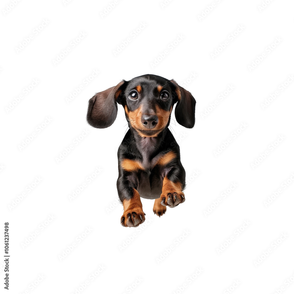 Obraz premium Cute dachshund puppy with a playful expression, white isolate background.