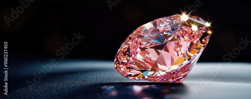 A beautifully cut pink diamond sparkles with brilliance on a smooth surface, showcasing its vibrant colors and exquisite craftsmanship. photo