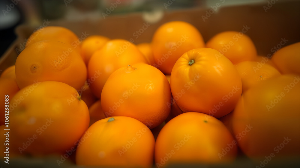 An Enticing Box of Organic Navel Oranges Overflowing with Vibrant Colors at a Farmer's Market An Enticing Box of Organic Navel Oranges Overflowing with Vibrant Colors at a Farmer's Market