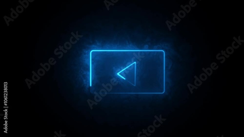 Neon shine play button symble. Neon media player button icon on the black background.