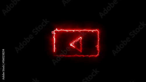 Neon shine play button symble. Neon media player button icon on the black background.
