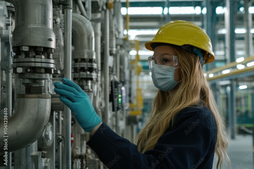 custom made wallpaper toronto digitalWoman in Yellow Hard Hat Working in Industrial Setting