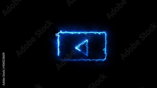 Neon shine play button symble. Neon media player button icon on the black background.