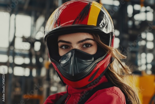 Confident Racer in Protective Gear at Race Track