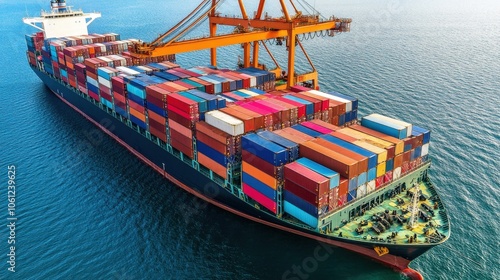 Massive Cargo Ship Loaded with Colorful Shipping Containers at Sea