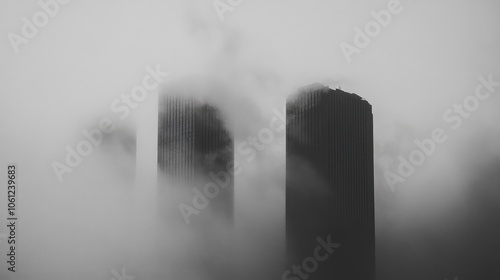 Towering Silhouettes Emerging from the Misty Abyss