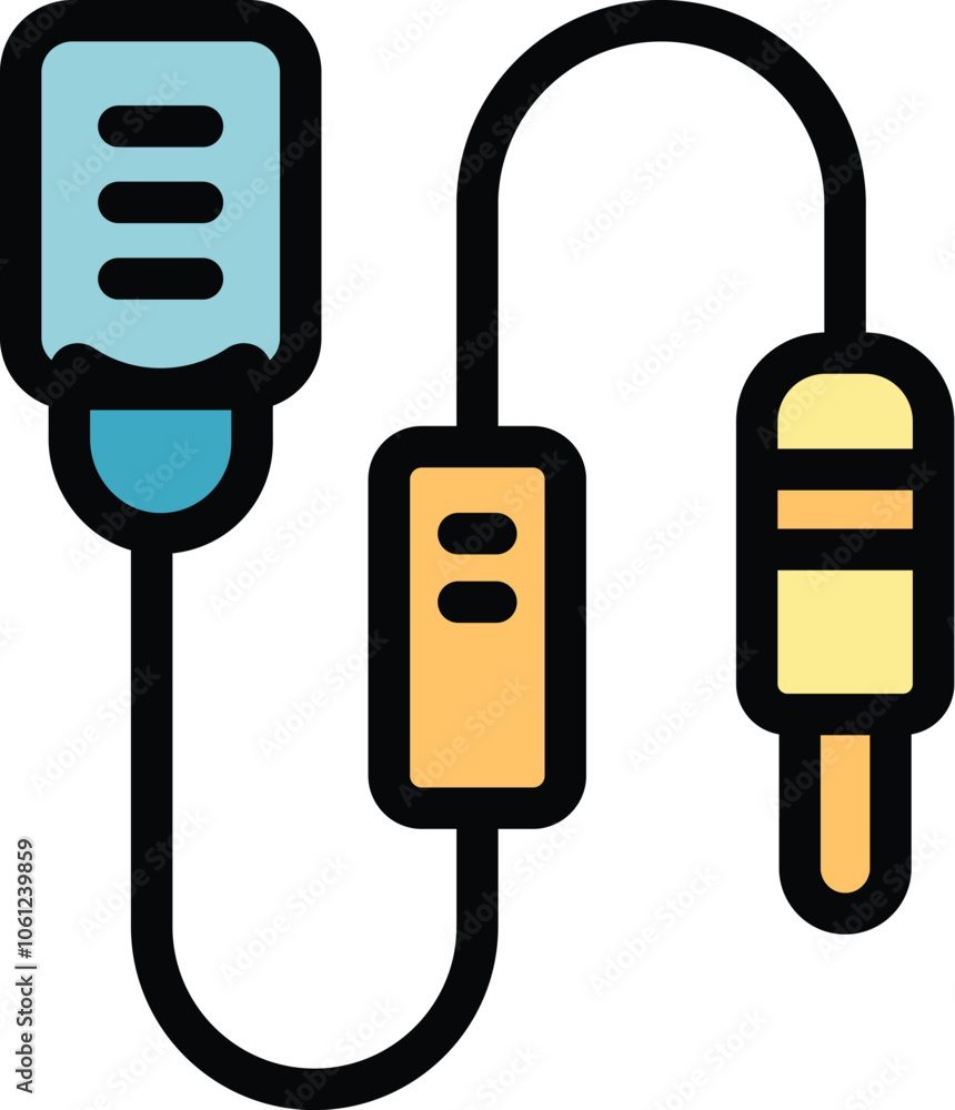 Audio jack adapter icon in colorful flat design connecting a smartphone to an audio device Audio jack adapter icon in colorful flat design connecting a smartphone to an audio device