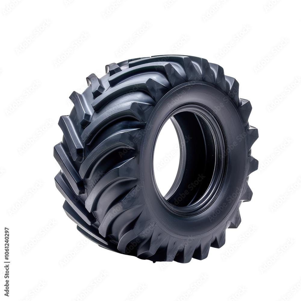 Heavy-duty tractor tire, black isolated background. Heavy-duty tractor tire, black isolated background.