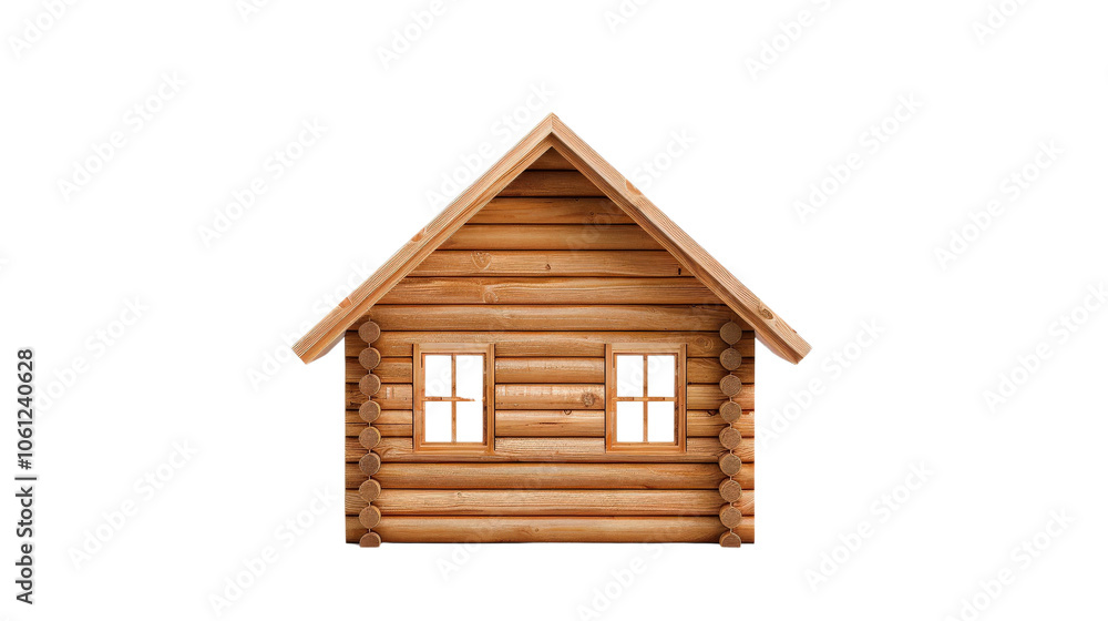 Log cabin with windows, white isolated background Log cabin with windows, white isolated background