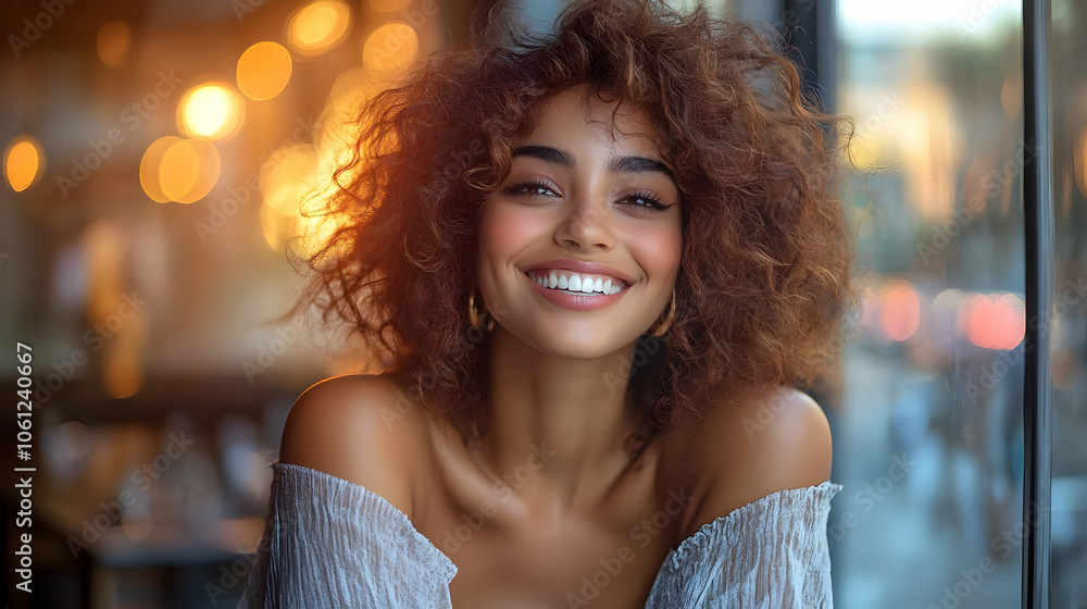 Smiling Woman with Curly Hair Photo Smiling Woman with Curly Hair Photo