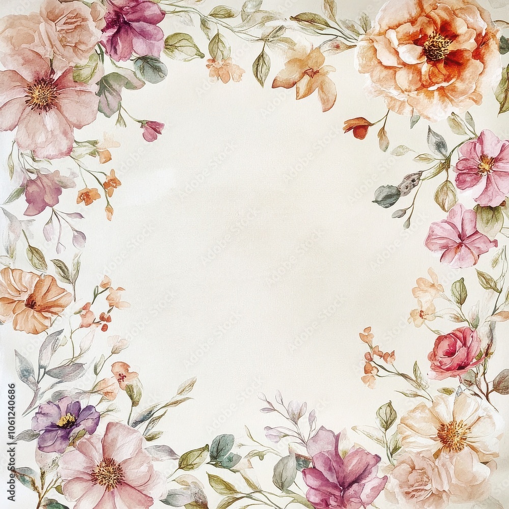 Fototapeta premium Floral Frame Watercolor Design 