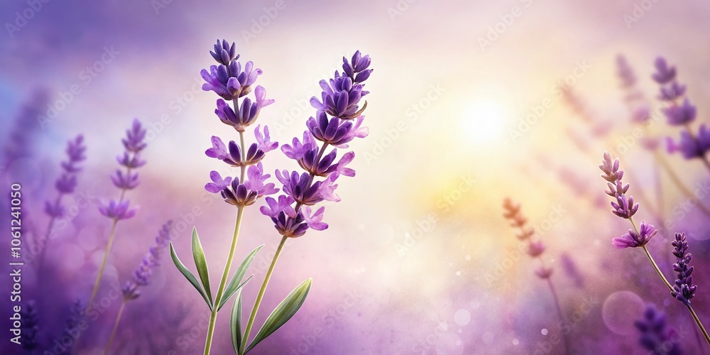 Fototapeta premium Watercolor Purple Lavender Flower Silhouette, Botanical Illustration, Isolated Floral Art, Lavender Aesthetic, Nature Decor, Floral Design, Watercolor Art, Botanical Print
