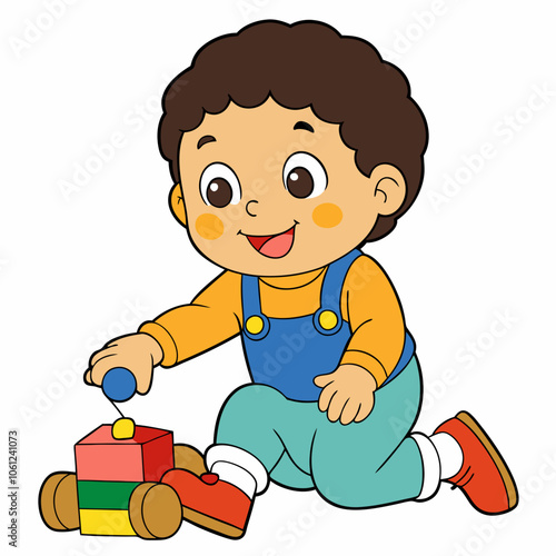 A kid 3-year-old playing with a toy on a white background