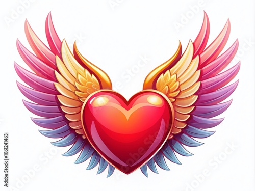 Winged Heart Icon - Vector Illustration of Heart with Wings, Isolated on White Background for Fashion Photography and Graphic Design