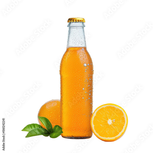 Wallpaper Mural Orange soda bottle with fresh oranges, white isolated background. Torontodigital.ca