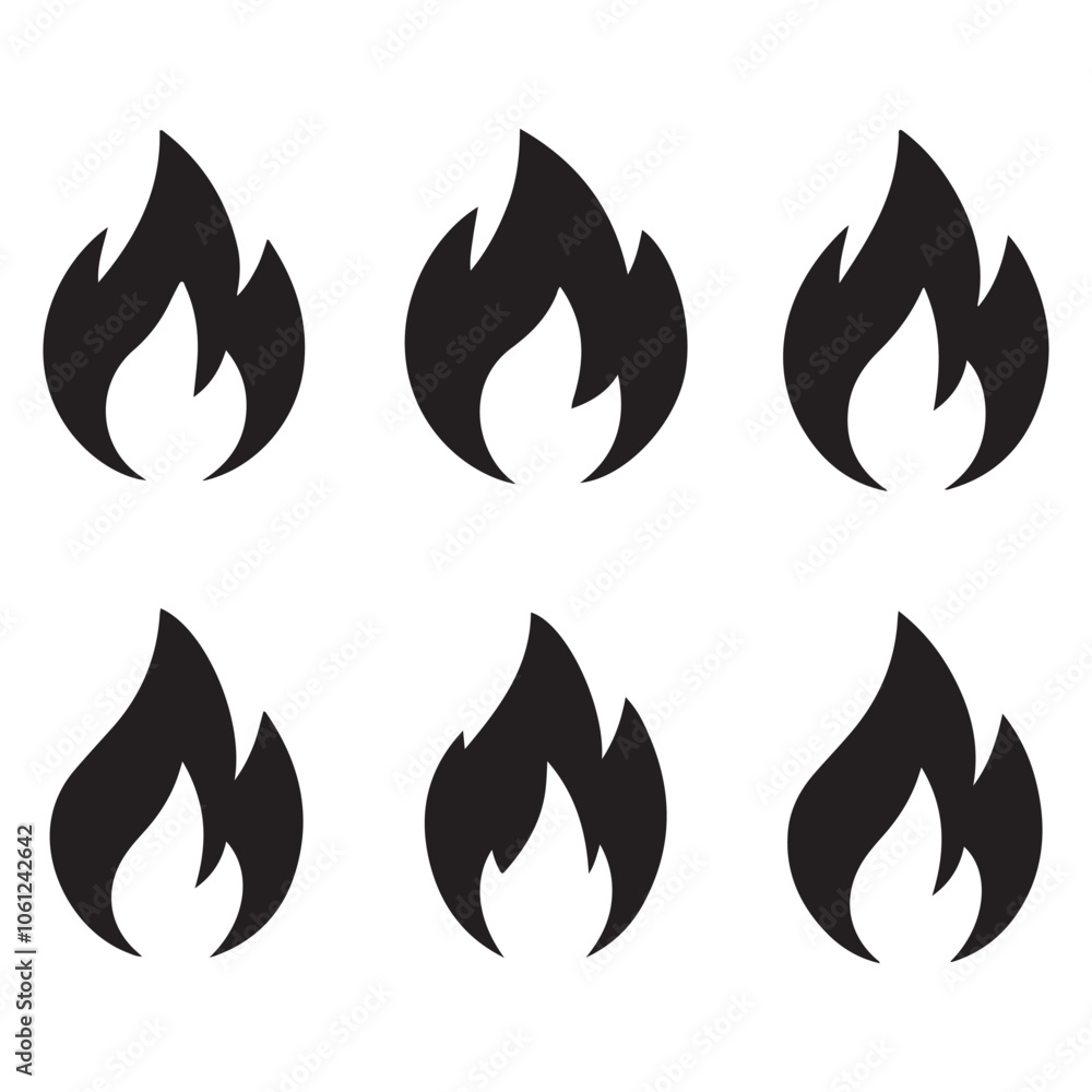 Fire icon collection. Fire flame symbol. Bonfire silhouette logotype. Flames symbols set flat style - stock vector Fire icon collection. Fire flame symbol. Bonfire silhouette logotype. Flames symbols set flat style - stock vector