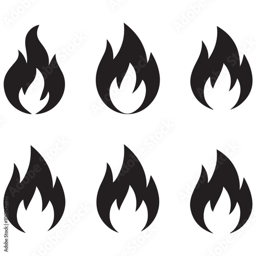 Fire icon collection. Fire flame symbol. Bonfire silhouette logotype. Flames symbols set flat style - stock vector