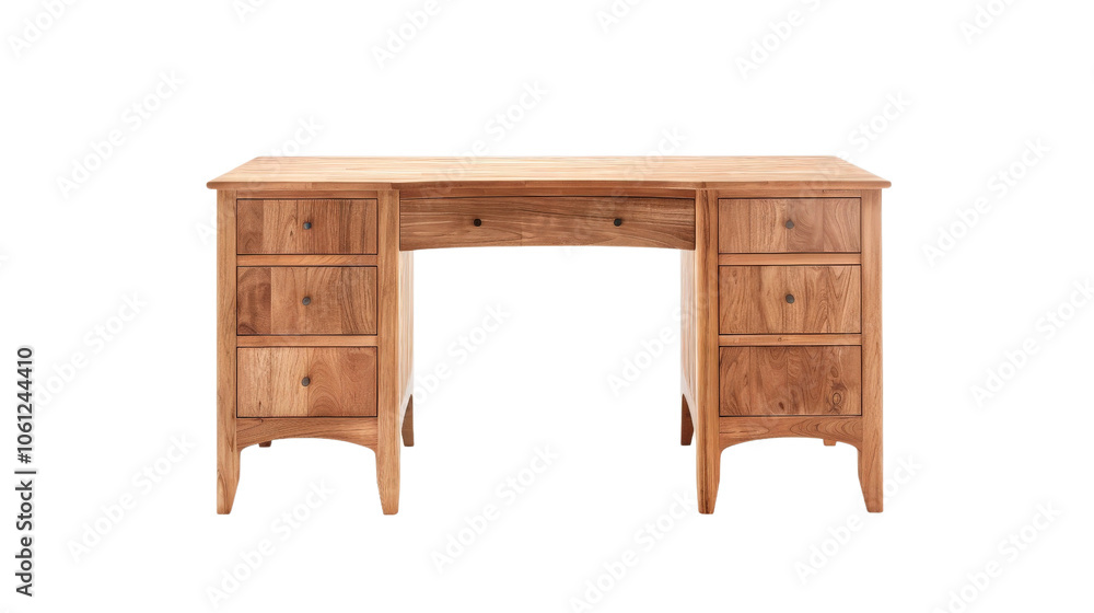 Wooden desk with drawers, white isolated background Wooden desk with drawers, white isolated background