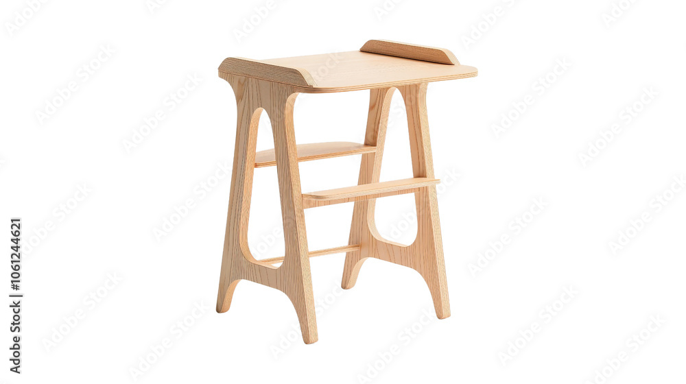 Wooden stool, elegant design, white isolated background Wooden stool, elegant design, white isolated background
