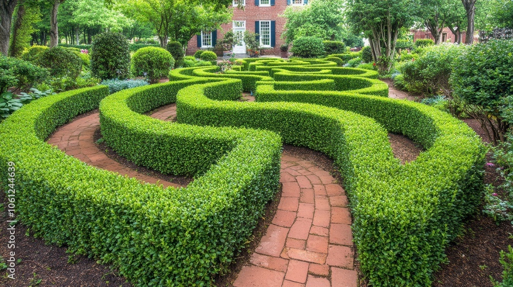 Enchanting Hedge Maze in Lush Garden Enchanting Hedge Maze in Lush Garden