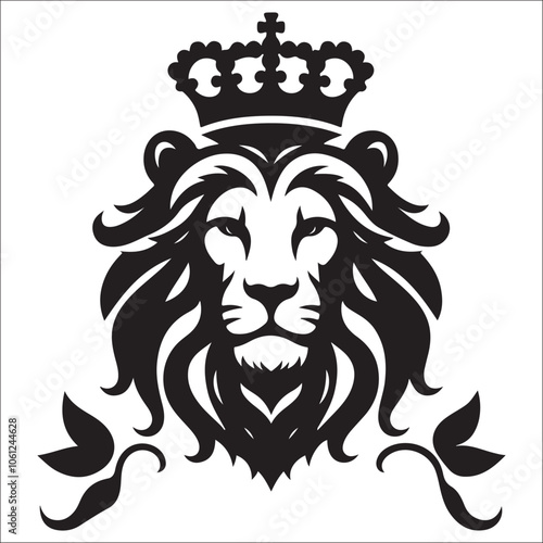 Lion Logo Design Vector Template. Lion Head Logo Icon Vector illustration. Black and white Lion head vector illustration, lion luxury logo icon template, elegant lion logo design illustration  photo