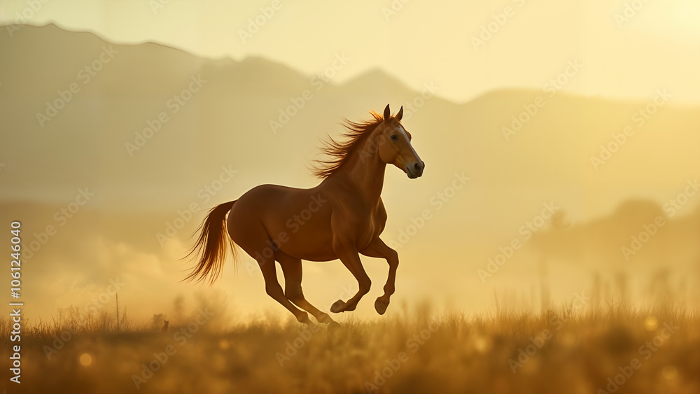 Majestic Overview of a Galloping Horse Symbolizing Strength and Freedom in a Natural Landscape Majestic Overview of a Galloping Horse Symbolizing Strength and Freedom in a Natural Landscape