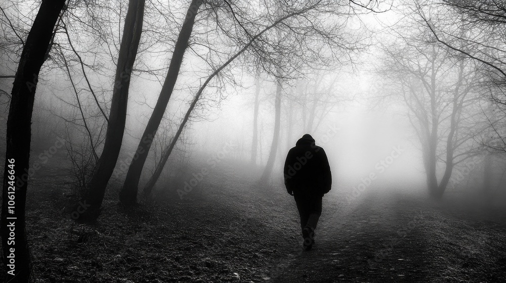 Solitary Figure in the Misty Forest Solitary Figure in the Misty Forest