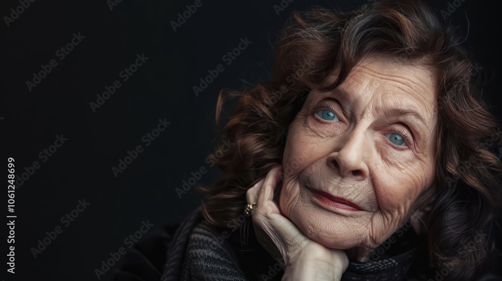 Sophisticated Age: an older brunette supermodel with exquisite skin, embodying elegance and poise. Sophisticated Age: an older brunette supermodel with exquisite skin, embodying elegance and poise.