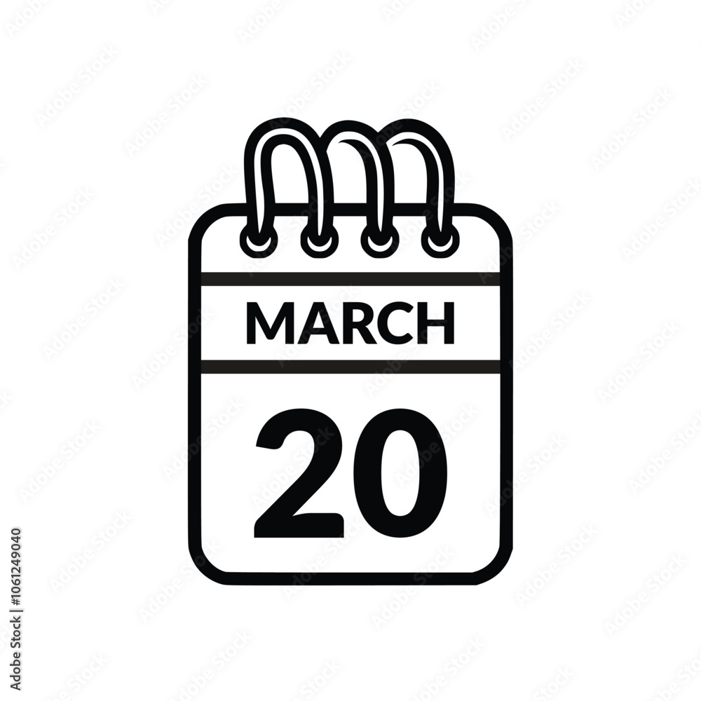 March 20 Calendar icon vector illustration. March 20 Calendar icon vector illustration.